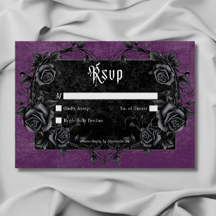Gothic Black Raven & Rose Lila Kein Abendessen RSVP Karte