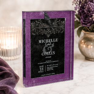 Gothic Black Raven Rosen Lila Hochzeitsandenken Fotoblock