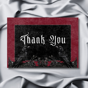 Gothic Black Raven & Roses Burgunder Hochzeit Dankeskarte