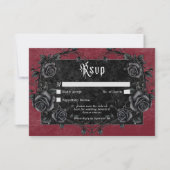 Gothic Black Raven & Roses Burgundy QR Code RSVP Karte (Vorderseite)