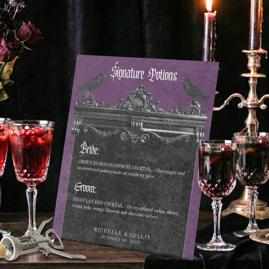 Gothic Black Raven & Roses Purple Wedding Drinks Sockelschild