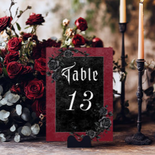 Gothic Black Raven & Roses Wein Hochzeit Tischnummer