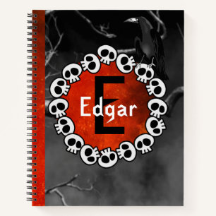 Gothic Black Raven Skulls Orange Moon Personalisie Notizblock