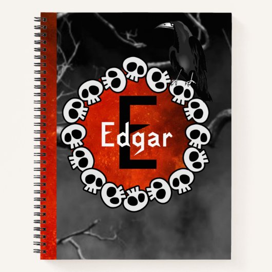 Gothic Black Raven Skulls Orange Moon Personalisie Notizblock (Vorderseite)