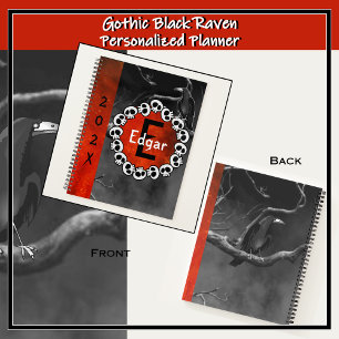 Gothic Black Raven Skulls Orange Moon Personalisie Planer