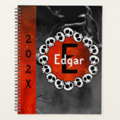 Gothic Black Raven Skulls Orange Moon Personalized Planer (Vorderseite)