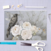 Gothic Black Raven White Flowers Seidenpapier (Handwerk)