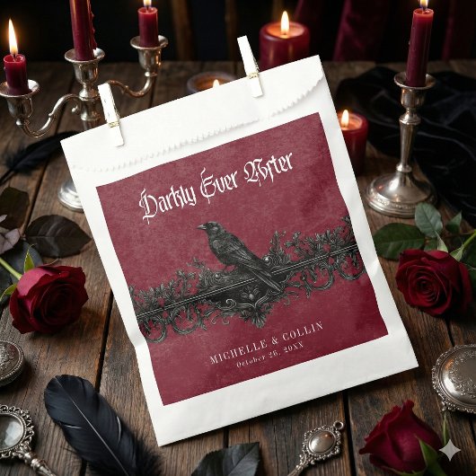 Gothic Black Raven Wine Darkly Ever After Wedding Geschenktütchen