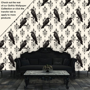 Gothic Black Ravens and Damask Tapete