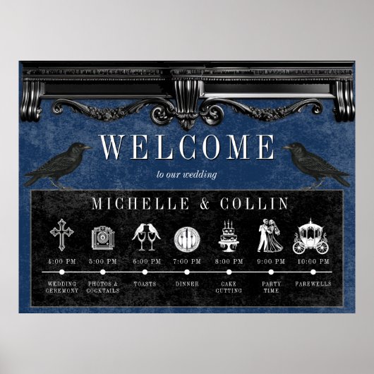 Gothic Black Ravens & Blue Order of Events Poster (Vorne)