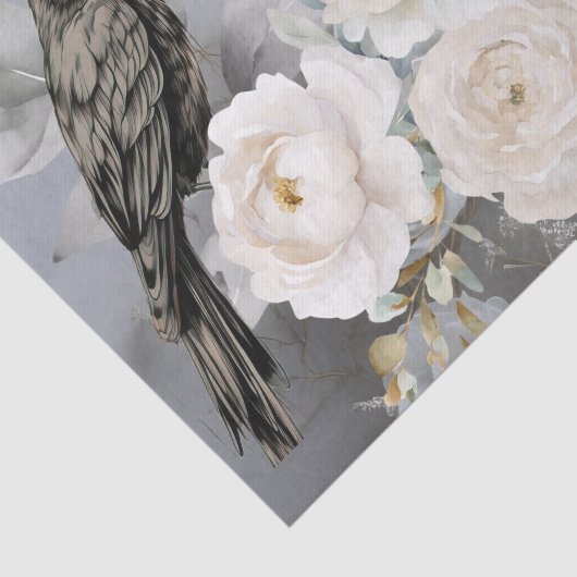 Gothic Black Ravens & White Flowers Seidenpapier (Ausschnitt)