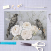 Gothic Black Ravens & White Flowers Seidenpapier (Handwerk)