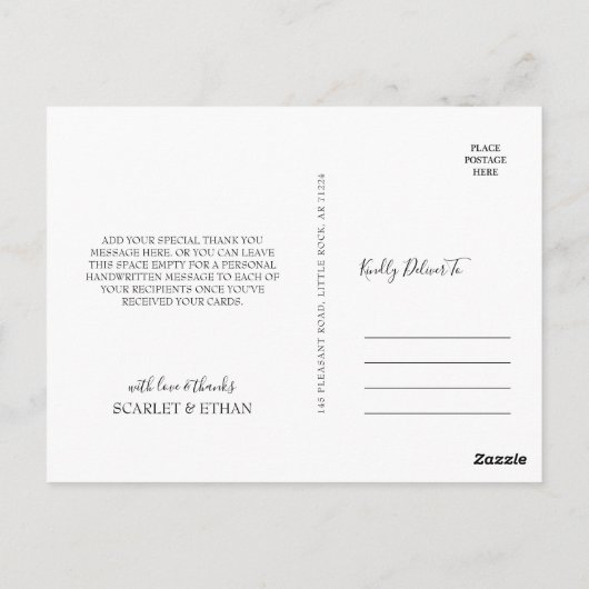 Gothic Black Realistic Heart & Blume Vielen Dank Postkarte (Rückseite)