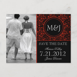 Gothic Black & Red Blühte Save the Date Ankündigungspostkarte
