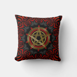 Gothic Black Red Gold Pentagramm Symbol Kissen
