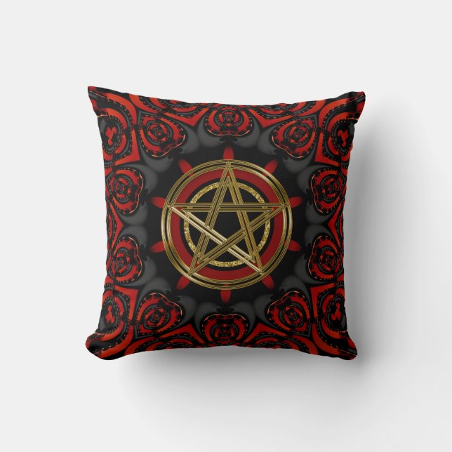 Gothic Black Red Gold Pentagramm Symbol Kissen (Vorderseite)