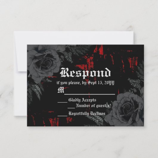 Gothic Black Red Grunge Textured | Schwarze Rose RSVP Karte (Vorderseite)