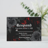 Gothic Black Red Grunge Textured | Schwarze Rose RSVP Karte (Stehend Vorderseite)
