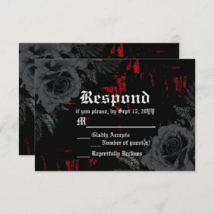 Gothic Black Red Grunge Textured Schwarze Rose RSVP Karte