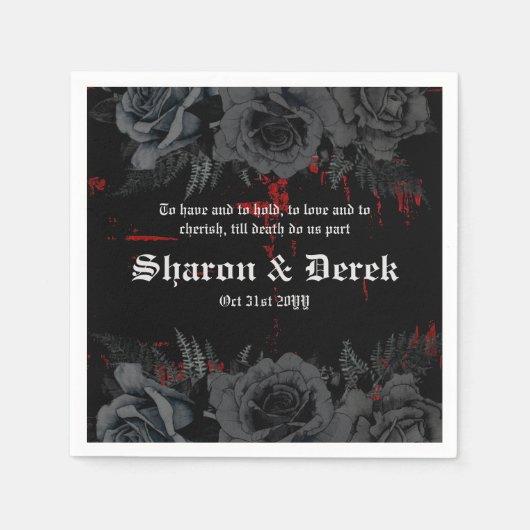 Gothic Black Red Grunge Textured | Schwarze Rose Serviette (Vorderseite)