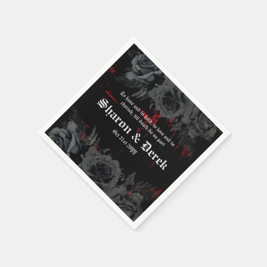 Gothic Black Red Grunge Textured | Schwarze Rose Serviette (Ecke)