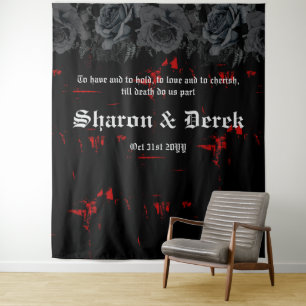 Gothic Black Red Grunge Textured Schwarze Rose Wandteppich