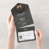 Gothic Black & Red Skulls & Heart Black QR Code All In One Einladung (Abreißen)