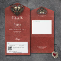 Gothic Black & Red Skulls & Heart Red QR Code