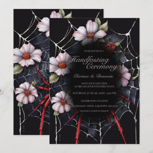 Gothic Black & Red Spider Floral Web Handfasting Einladung