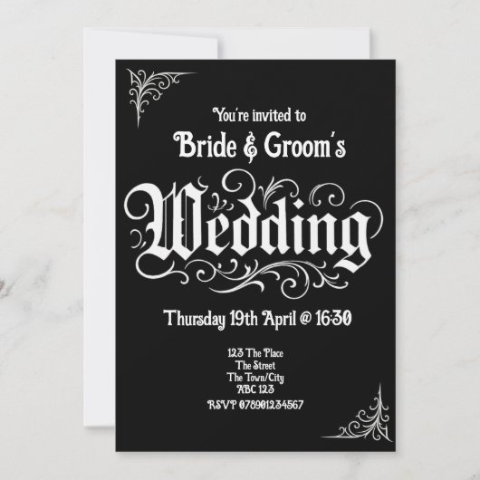 Gothic Black Rock Metal Wedding Personalisierte Na Einladung (Vorderseite)
