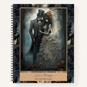 Gothic Black Romantic Skeleton Bride Groom Notizblock