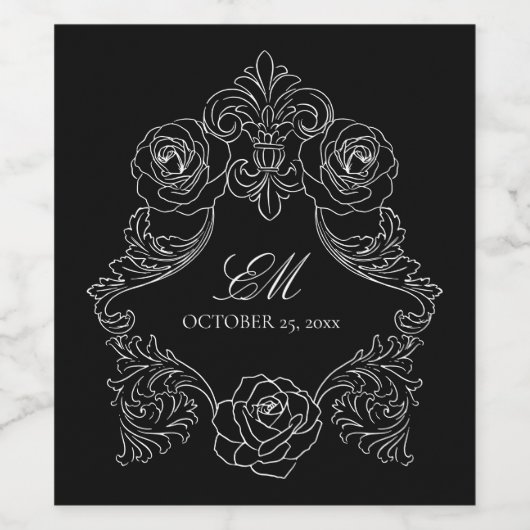 Gothic Black Romantic Wappen Monogram Weinetikett (Einzelnes Label)