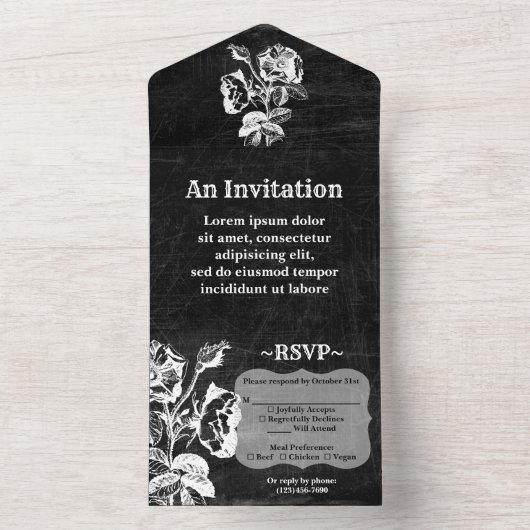 Gothic Black Rose Antique All In One Einladung (Innen Boden)