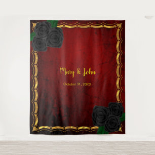 Gothic Black Rose Blood Red Foto Wedding Backgroun Wandteppich