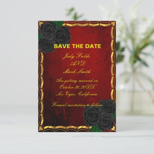 Gothic Black Rose Blood Red Save the Date Card (Stehend Vorderseite)