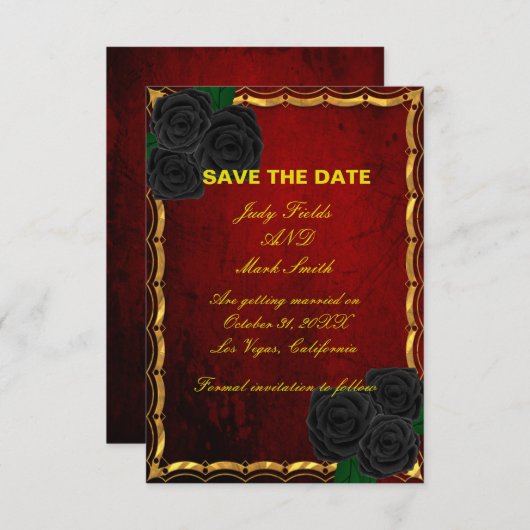 Gothic Black Rose Blood Red Save the Date Card (Vorne/Hinten)