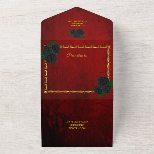 Gothic Black Rose Blood Red Wedding All In One Einladung (Außenbereich)