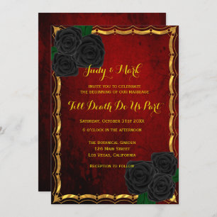 Gothic Black Rose Blood Red Wedding Einladung