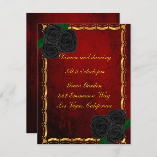 Gothic Black Rose Blood Red Wedding Reception Einladung (Vorne/Hinten)