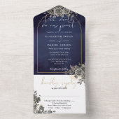 Gothic Black Rose Blumengold-Arch-Hochzeit All In One Einladung (Innen Boden)