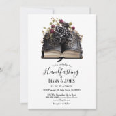 Gothic Black Rose & Book Fantasy Handfasts Einladung (Vorderseite)