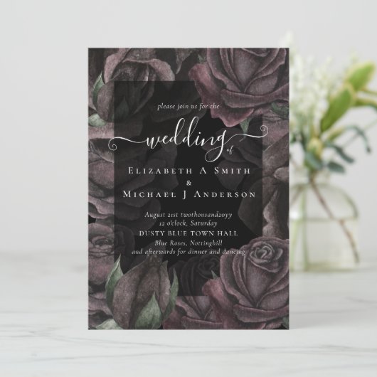 Gothic Black Rose Goth Wedding Einladung (Stehend Vorderseite)