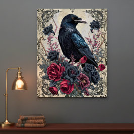 Gothic Black Rose Raven Art Poster