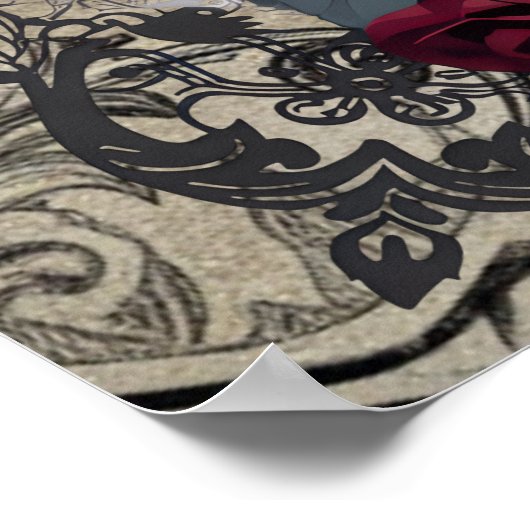 Gothic Black Rose Raven Art Poster (Ecke)