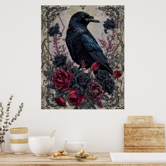 Gothic Black Rose Raven Art Poster (Küche)