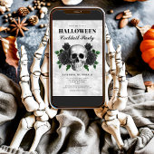 Gothic Black Rose Skull Halloween Cocktail Party Einladung