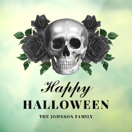 Gothic Black Rose & Skull Happy Halloween Fensteraufkleber