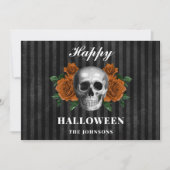 Gothic Black Rose & Skull Happy Halloween Karte (Vorderseite)