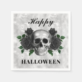 Gothic Black Rose & Skull Happy Halloween Serviette