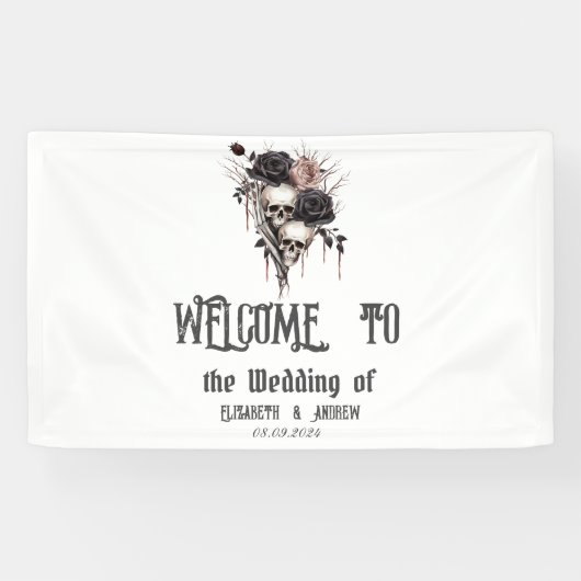 Gothic Black Rose Skulls Banner (Horizontal)